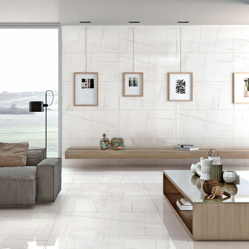 24x48 Laurent White Polished Porcelain Tile (33 CT/PA)