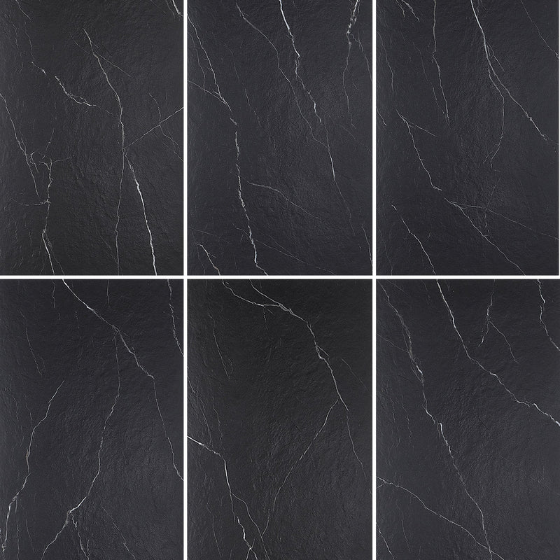 24x48 Marquina Black Marble Slate Porcelain Matte Tile (12mm)