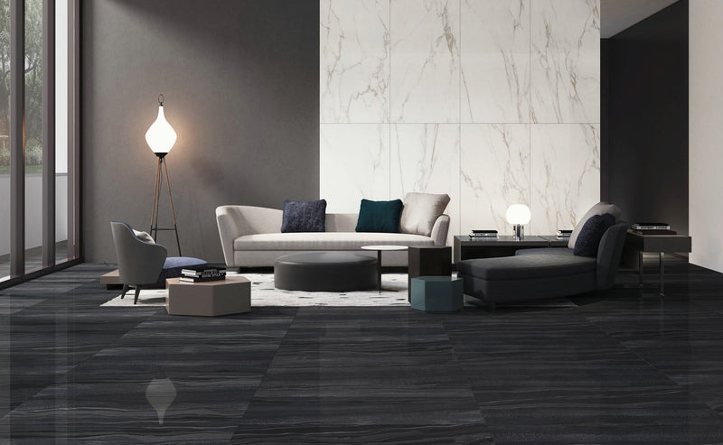 24x48 Mont-Ras Black Porcelain Polished Tile (2 PC/CT , 31CT/PA)