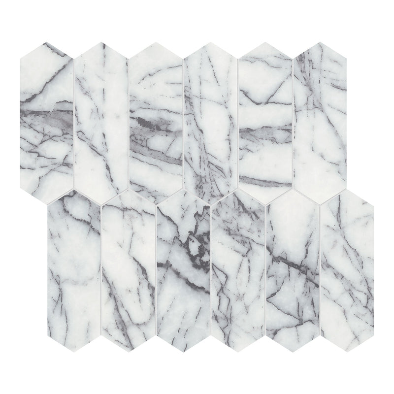 2X6 Lilac Vector Picket Honed Marble Mosaic