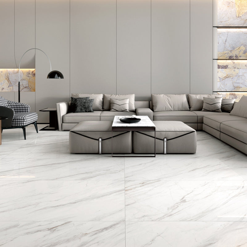 9mm 30x60 Raw Stone White Porcelain Polished Slab Final Sale (25 CT/PA)