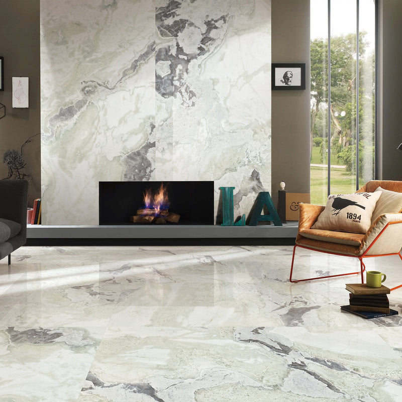9mm 36x72 Fendi White Porcelain Polished Slab Final Sale