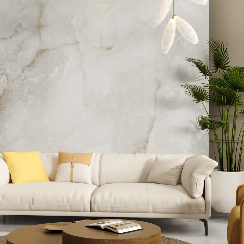 9mm 36x72 Pearl Onyx White Porcelain Glazed Polished Slab Final Sale