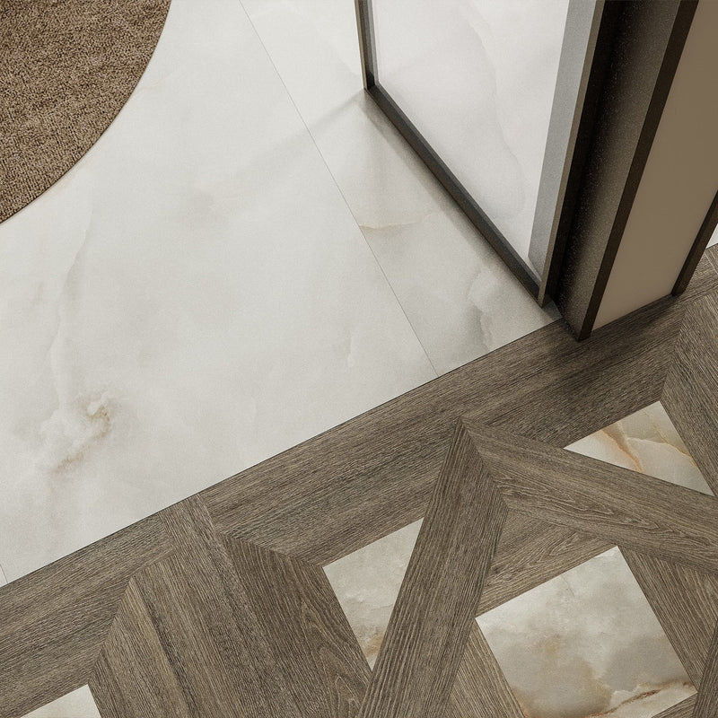 9mm 48x108 Pearl Onyx White Porcelain Glazed Polished Slab Final Sale (1200x2700mm)