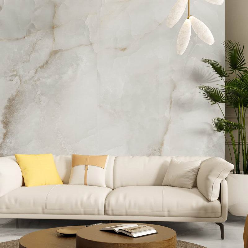 9mm 48x108 Pearl Onyx White Porcelain Glazed Polished Slab Final Sale (1200x2700mm)