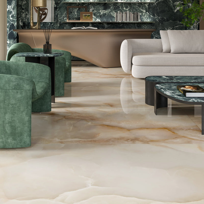 9mm 48x108 Pearl Onyx Oro Porcelain Glazed Polished Slab Final Sale (1200x2700mm)
