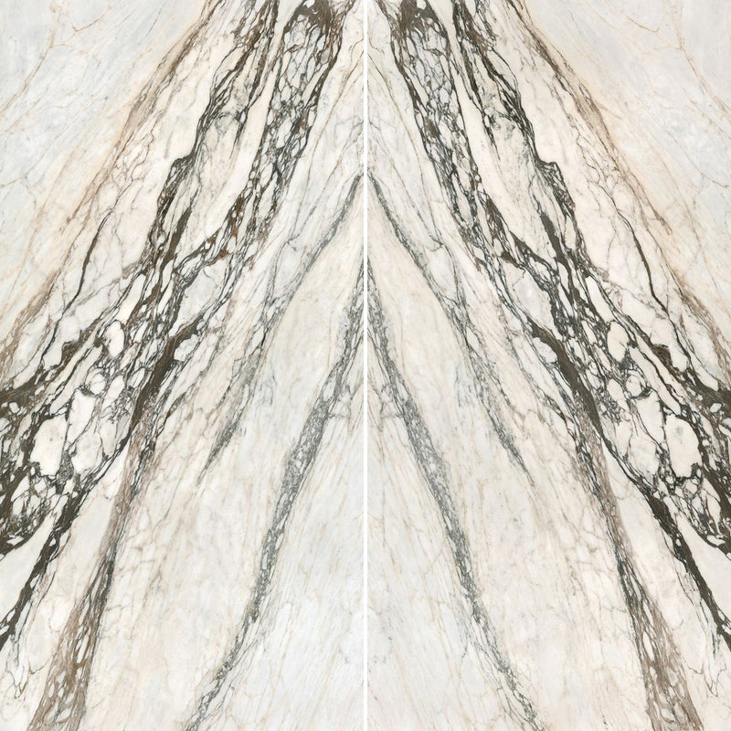 6mm 63x126 Calacatta Picasso Block 32 Bookmatch Cut Honed Rectified Sintered Slab