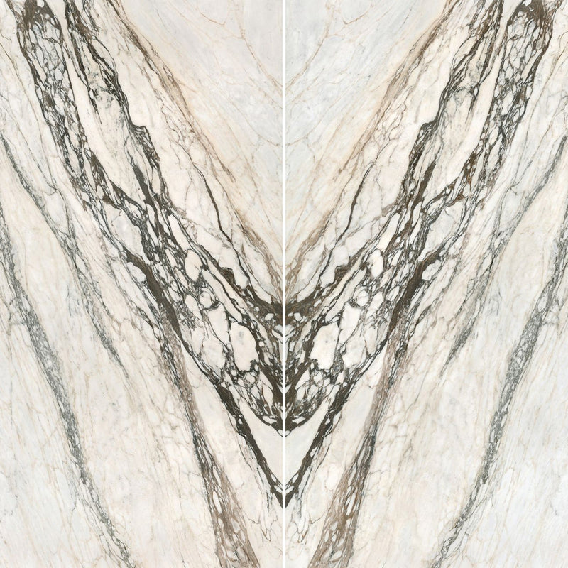 6mm 63x126 Calacatta Picasso Block 32 Bookmatch Cut Honed Rectified Sintered Slab