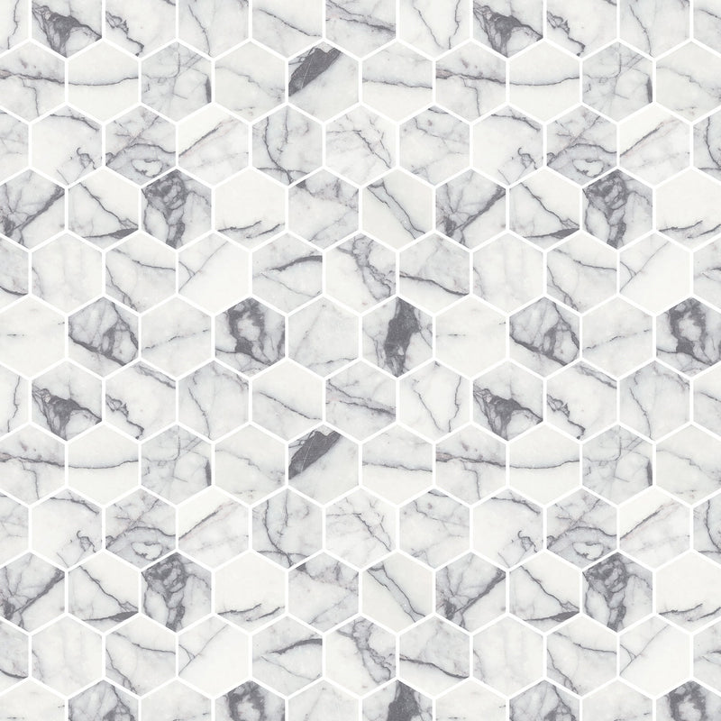 2X2 Hexagon Lilac Vector Honed Marble Mosaic