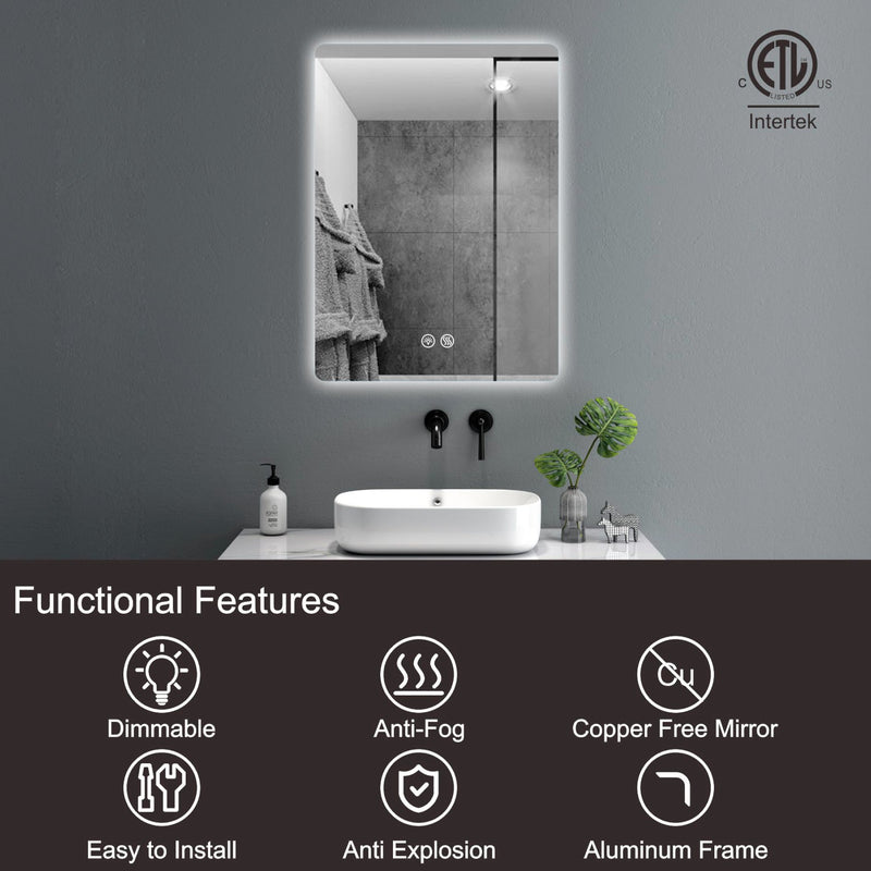 31.5"x23.6" Rectangle Round Corner Frameless Wall Mirror (WxH: 80x60cm)